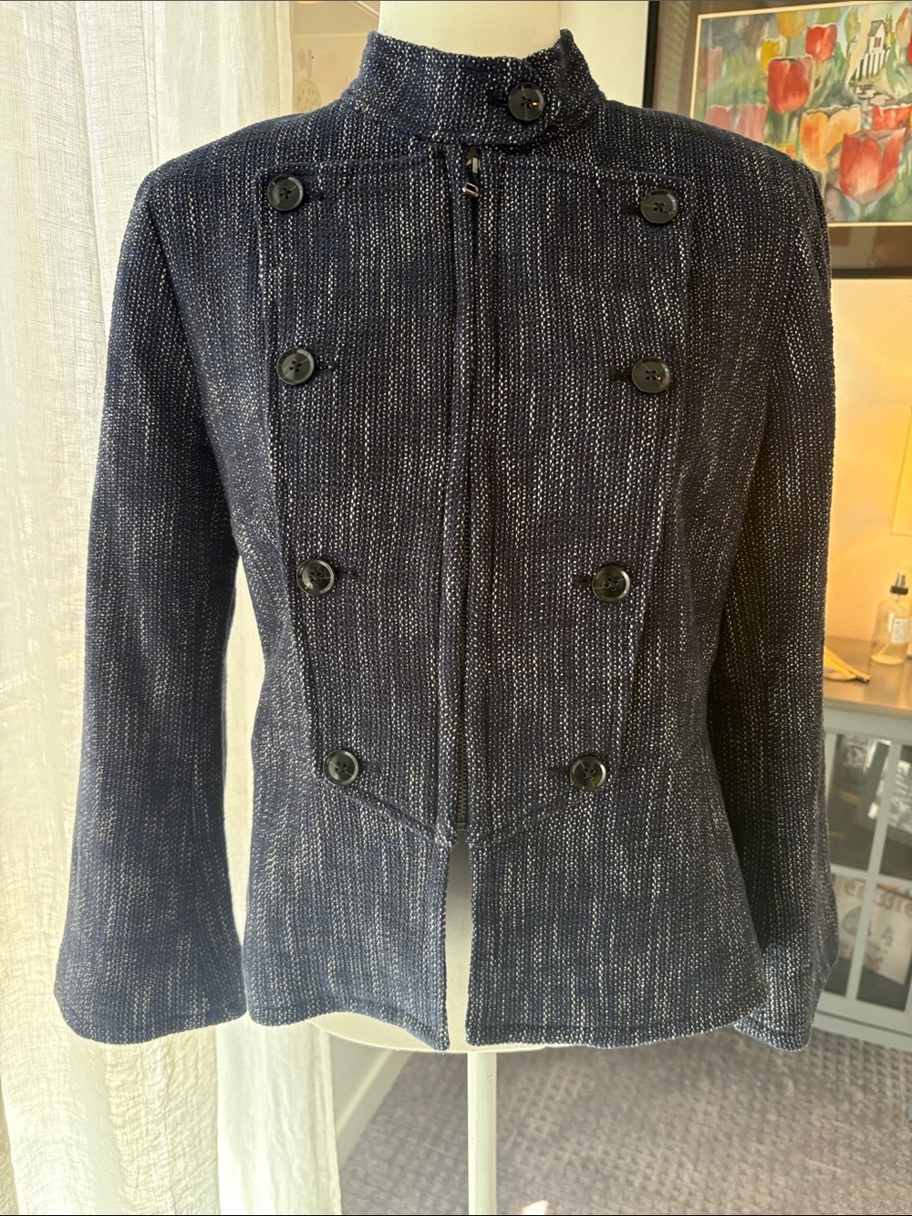 Banana Republic Navy Textured Double-Breasted Blazer